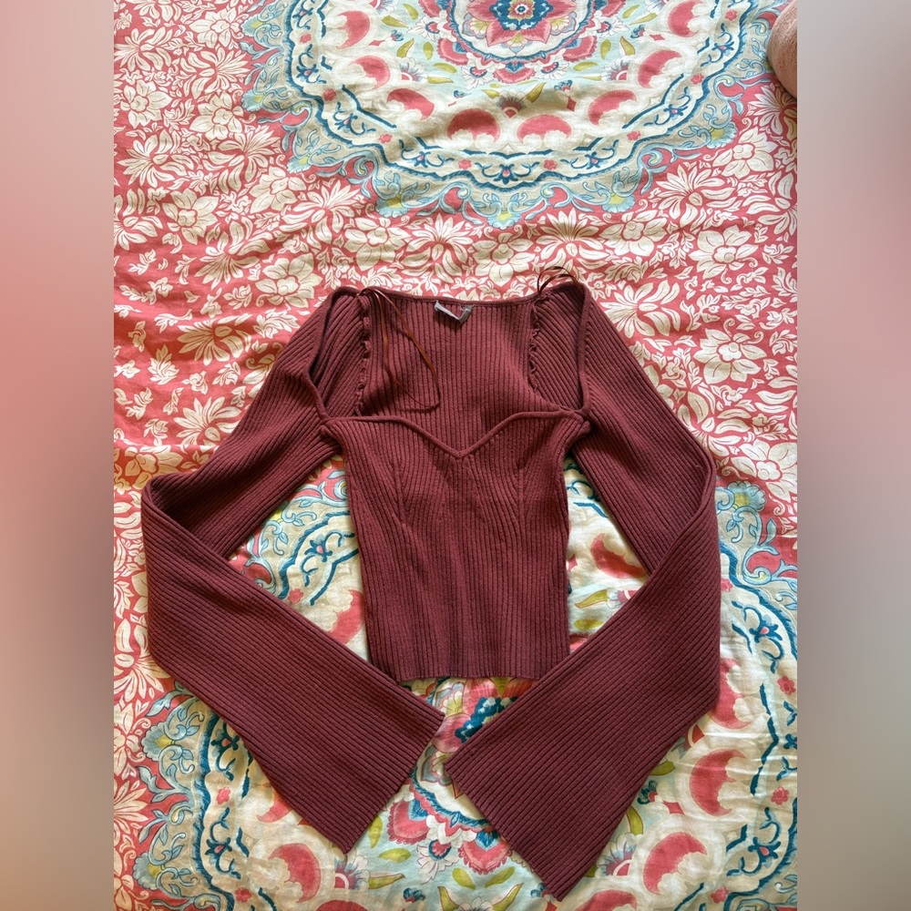 Urban Outfitters Burgundy Ribbed Knit Top